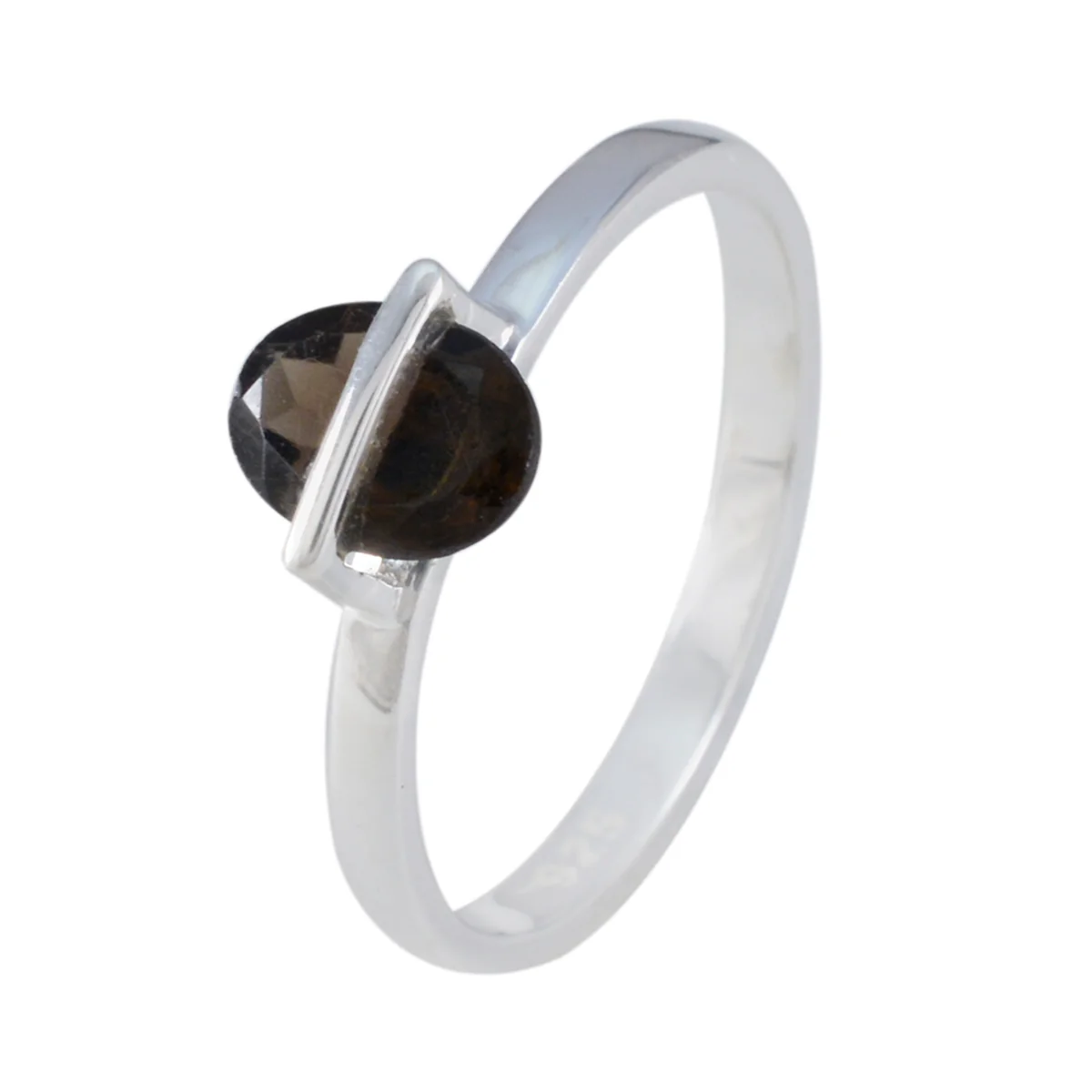 Smoky Quartz Solitaire Korean 92.5 Silver Brown Gems Delicate Sophisticated Ring Jewelry - Image 2