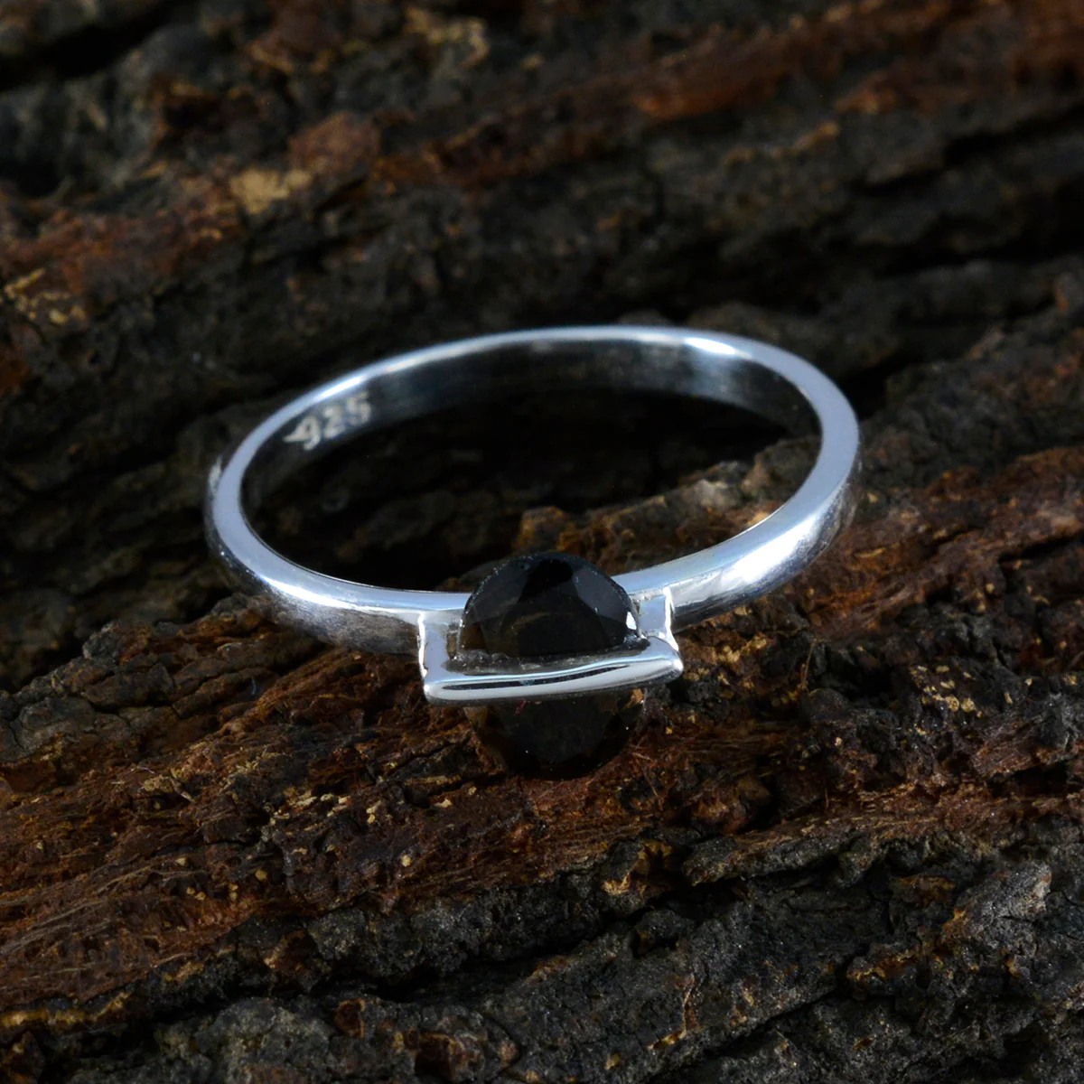 Smoky Quartz Solitaire Korean 92.5 Silver Brown Gems Delicate Sophisticated Ring Jewelry - Image 3