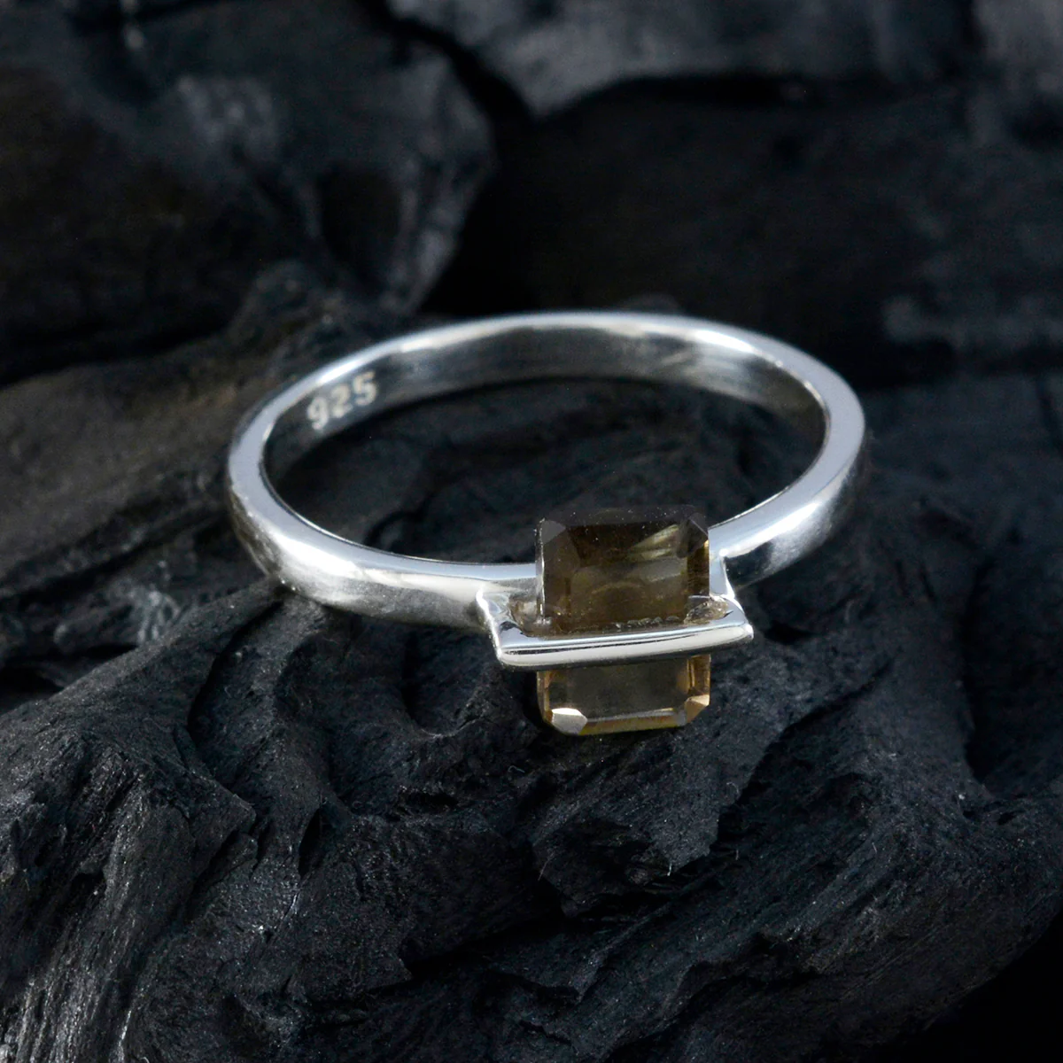 Smoky Quartz Solitaire Korean 925 Sterling Silver Brown Gems Dainty Graceful Ring Jewellery - Image 4
