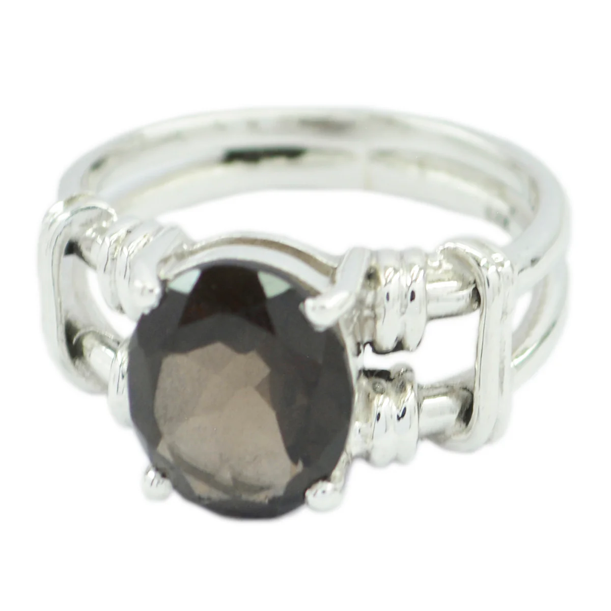 smoky quartz Solitaire Mexican 925 Silver Brown Gemstone Eye-catching Rope-Wire Ring Jewelry