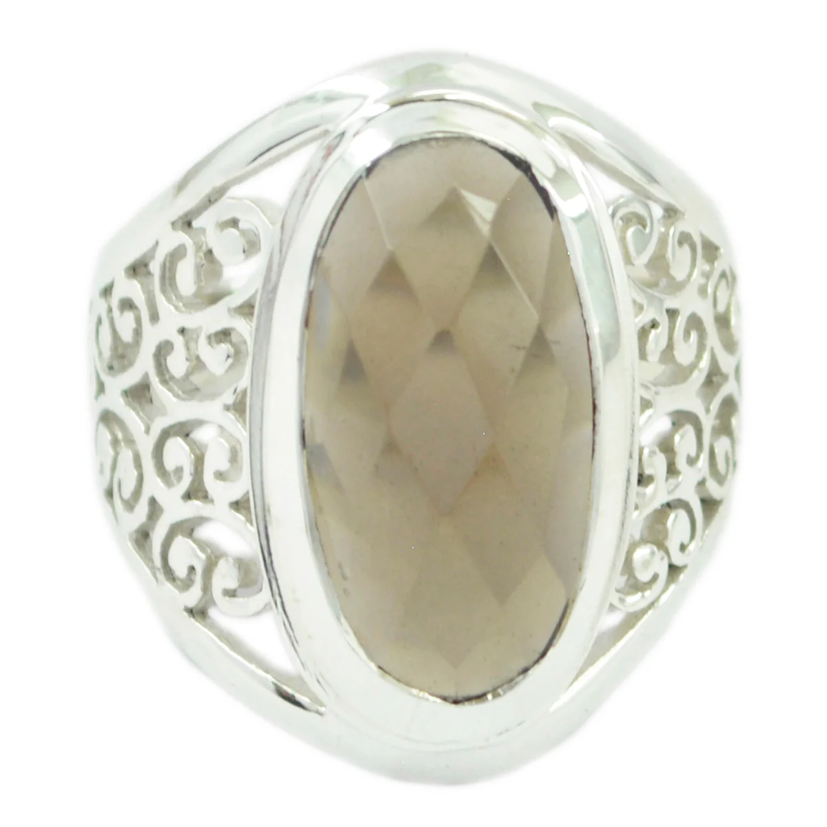 smoky quartz Solitaire Mexican 925 Sterling Silver Brown Gemstones Mid-weight Filigree Ring Jewellery