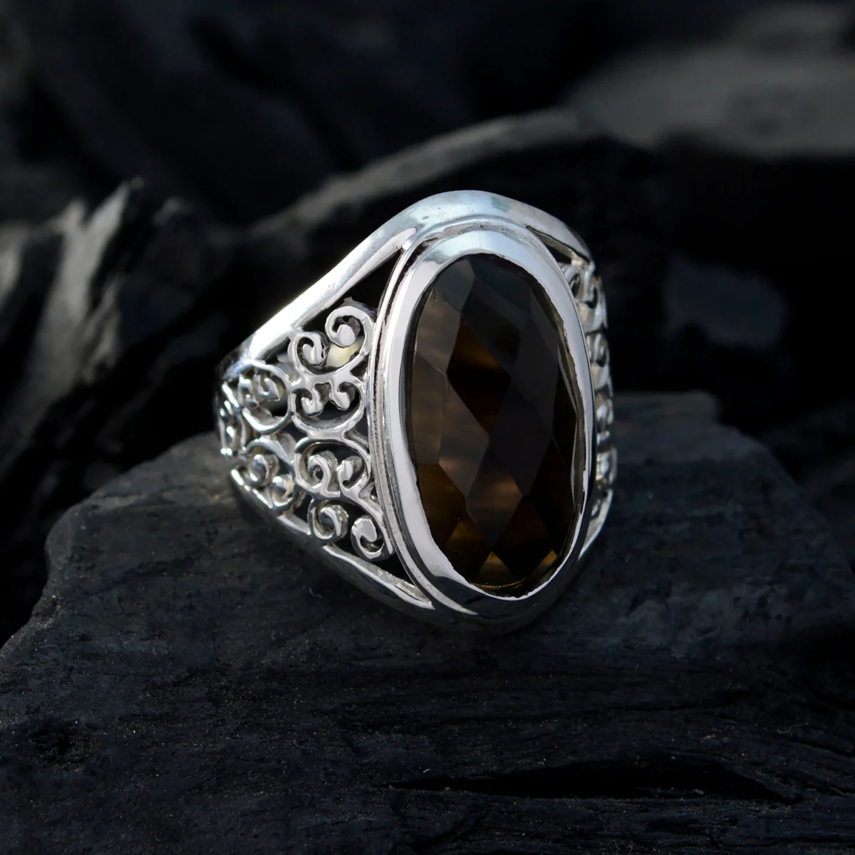 smoky quartz Solitaire Mexican 925 Sterling Silver Brown Gemstones Mid-weight Filigree Ring Jewellery - Image 5