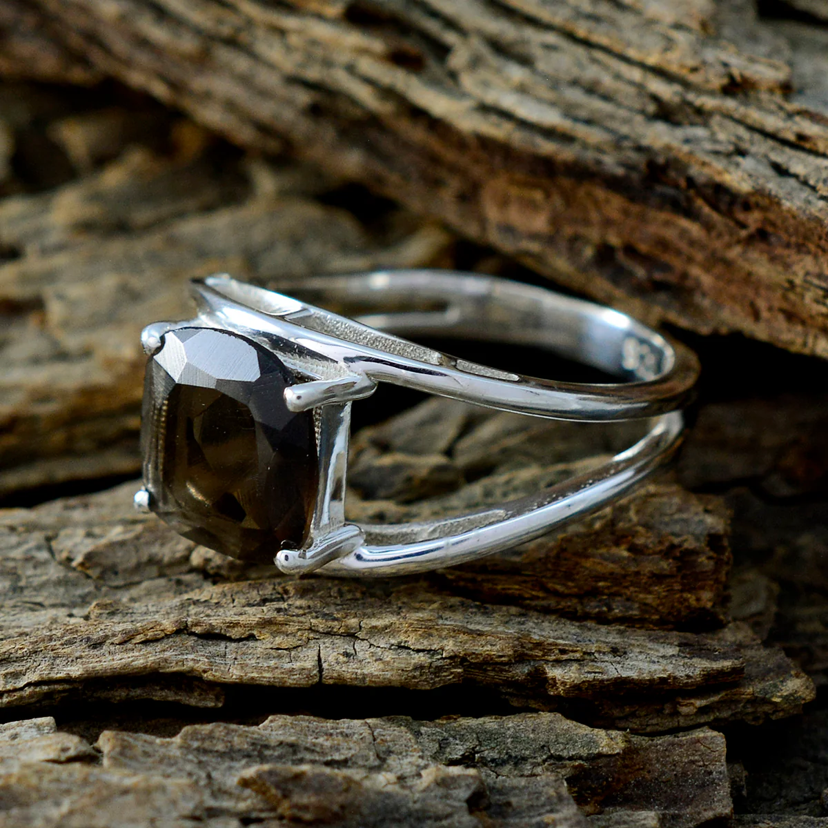 smoky quartz Solitaire Moroccan Silver Brown Gemstones Slim Boho Ring Jewellery - Image 3