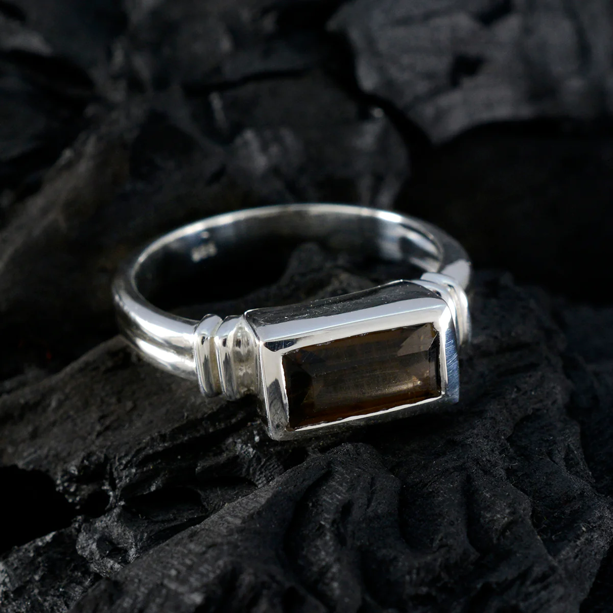 Smoky Quartz Solitaire Russian 92.5 Silver Brown Gems Minimal Luxurious Ring Jewelry - Image 4