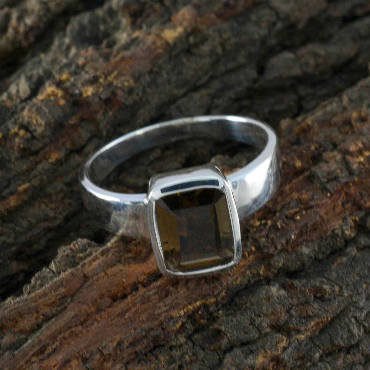 Smoky Quartz Solitaire Russian Silver Brown Gemstone Slim Contemporary Ring Jewelry - Image 3