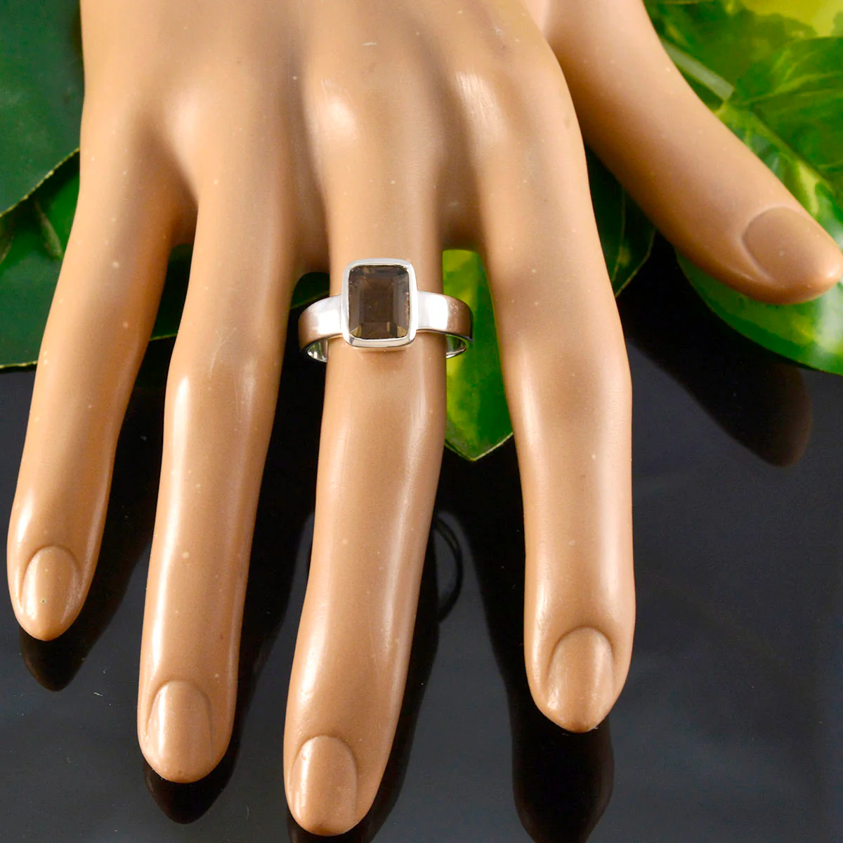 Smoky Quartz Solitaire Russian Silver Brown Gemstone Slim Contemporary Ring Jewelry - Image 5