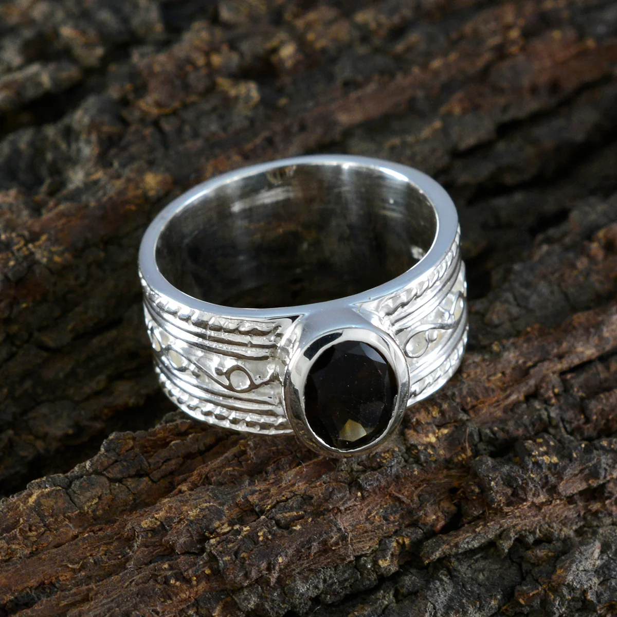 smoky quartz Solitaire Russian Silver Brown Gemstones Mid-weight Art Deco Ring Jewelry - Image 4