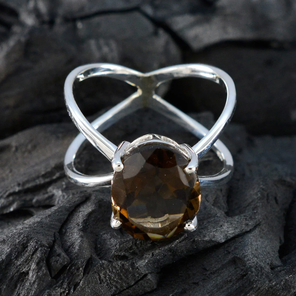 Smoky Quartz Solitaire Russian Sterling Silver Brown Gems Tiny Ethnic Ring Jewellery - Image 4