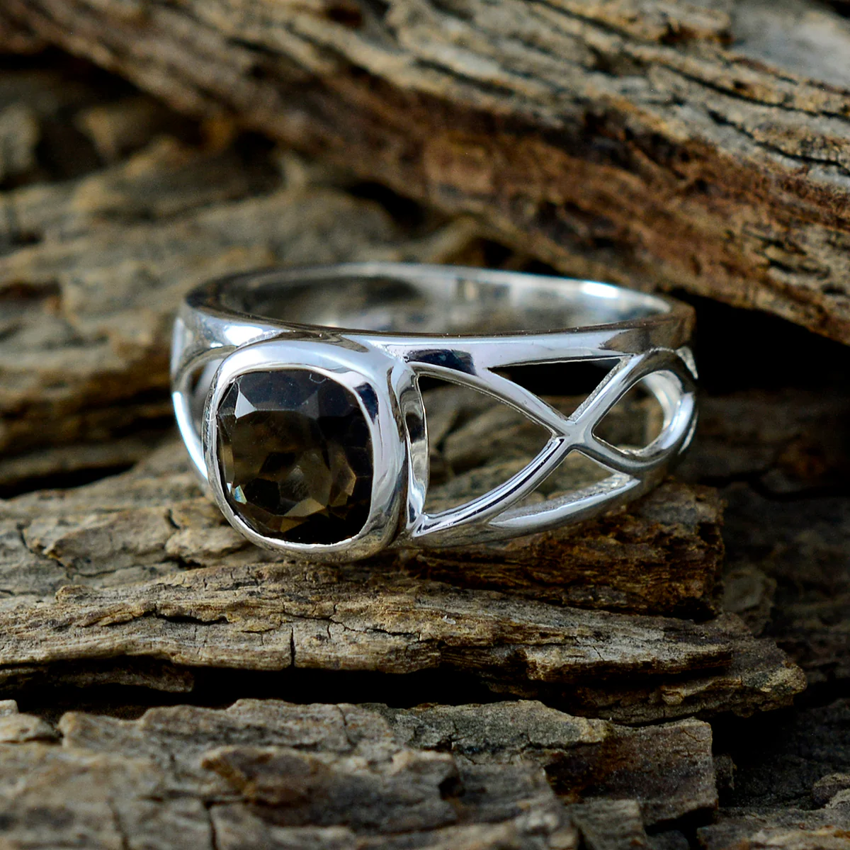 smoky quartz Solitaire Spanish 92.5 Silver Brown Gemstones Slim Filigree Ring Jewellery - Image 3