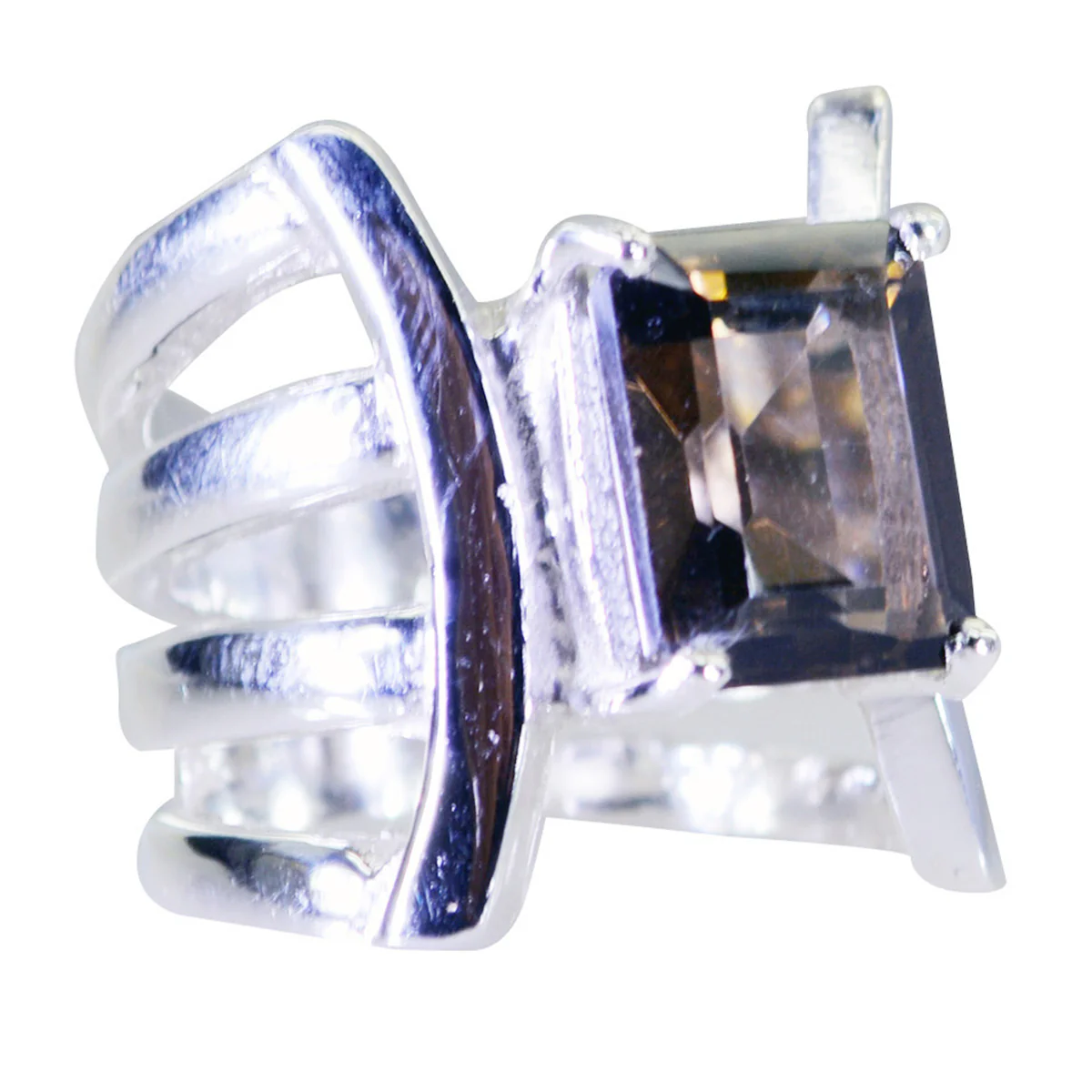 smoky quartz Solitaire Spanish Sterling Silver Brown Gems Chunky Ethnic Ring Jewelry - Image 3
