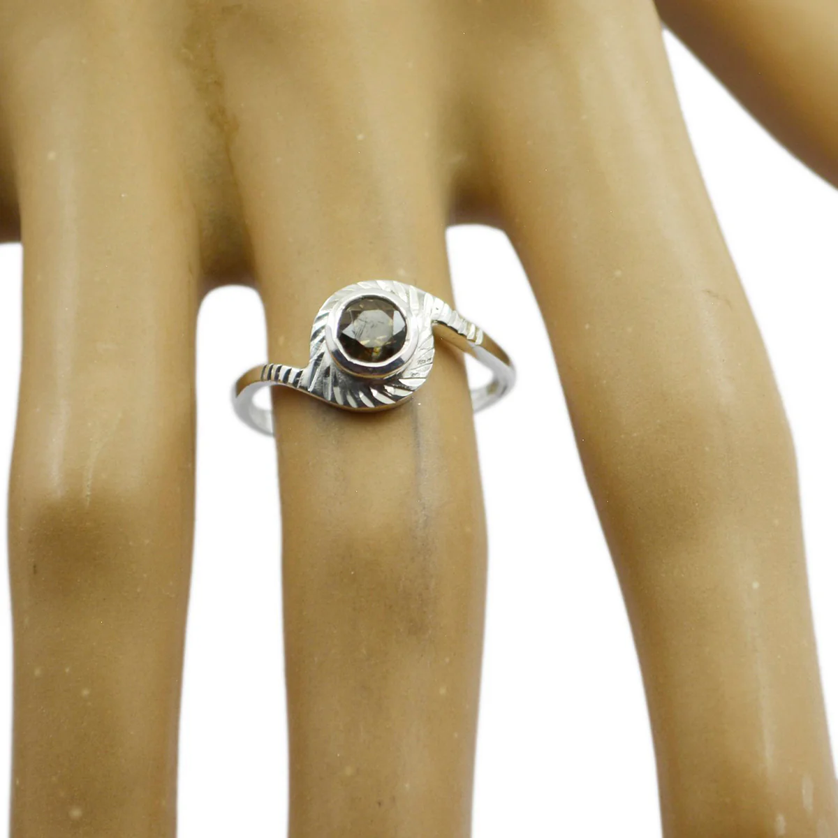smoky quartz Solitaire Turkish Silver Brown Gems Dainty Sophisticated Ring Jewellery - Image 2