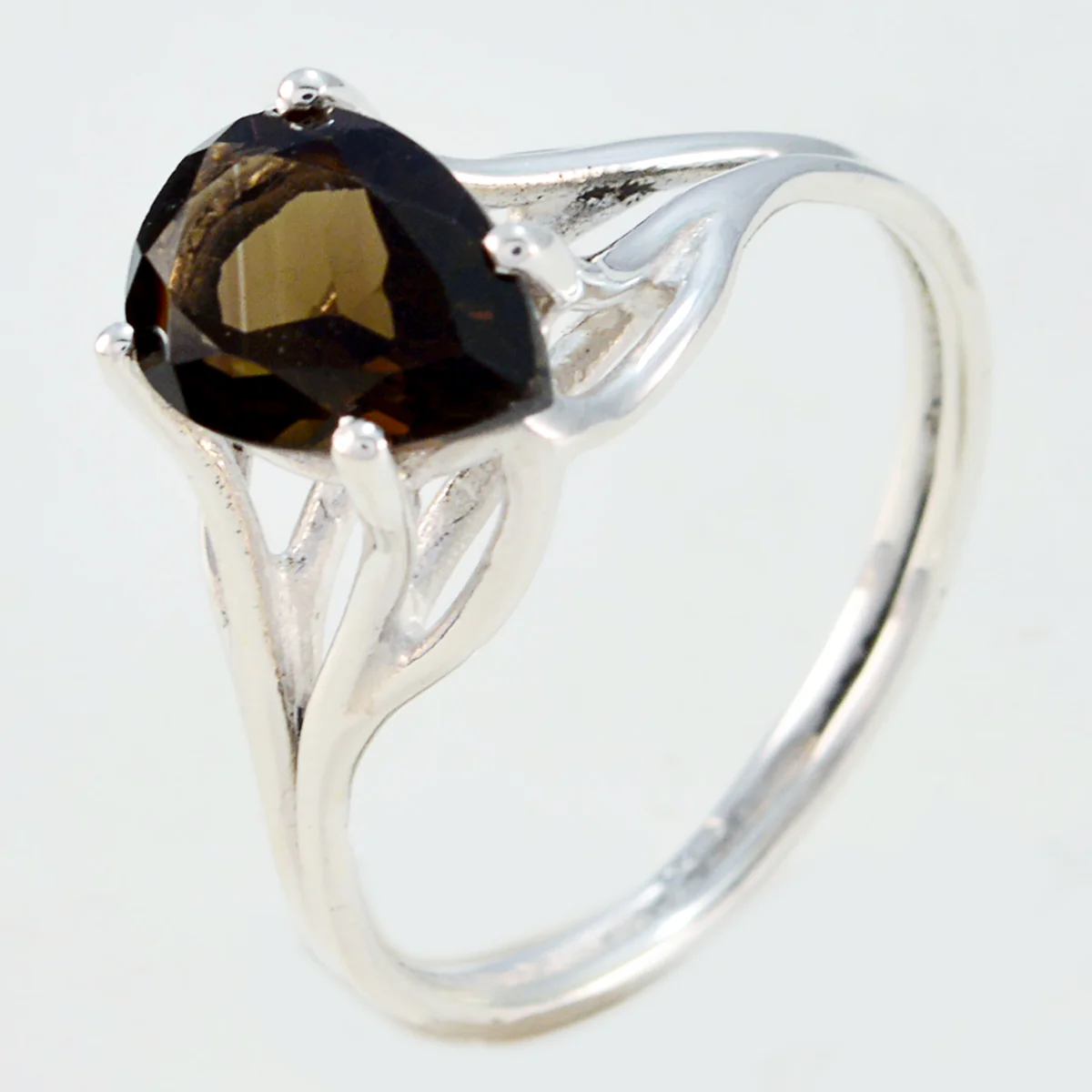 smoky quartz Solitaire Turkish Silver Brown Gems Delicate propsel Ring Jewellery - Image 2