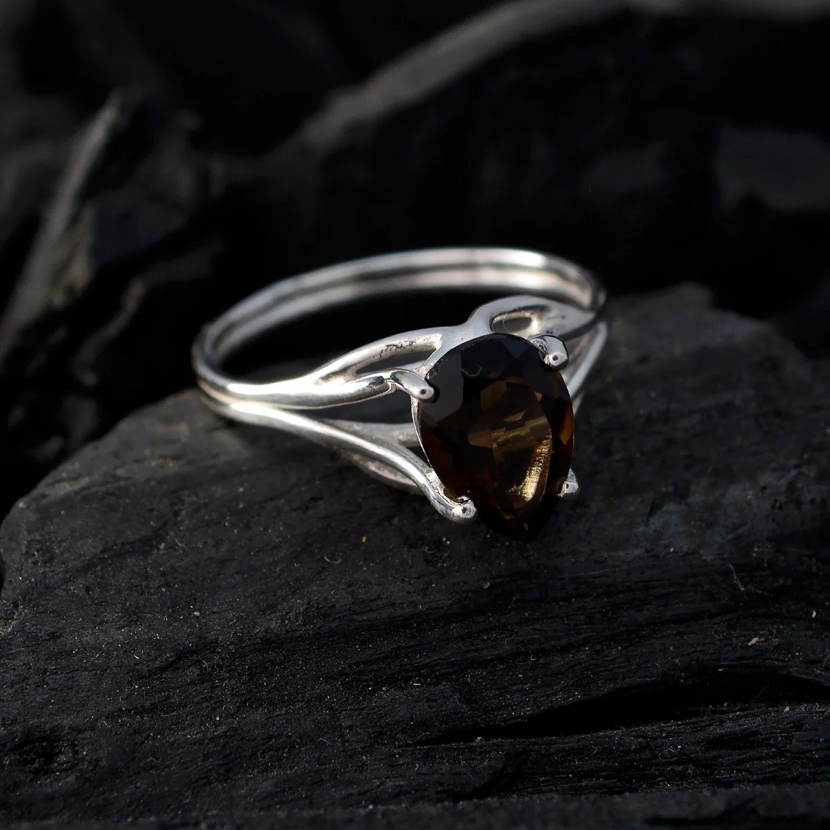 smoky quartz Solitaire Turkish Silver Brown Gems Delicate propsel Ring Jewellery - Image 4