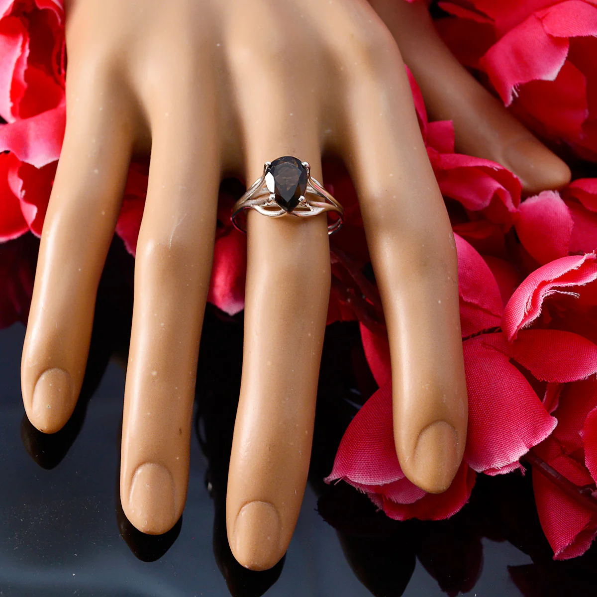 smoky quartz Solitaire Turkish Silver Brown Gems Delicate propsel Ring Jewellery - Image 5