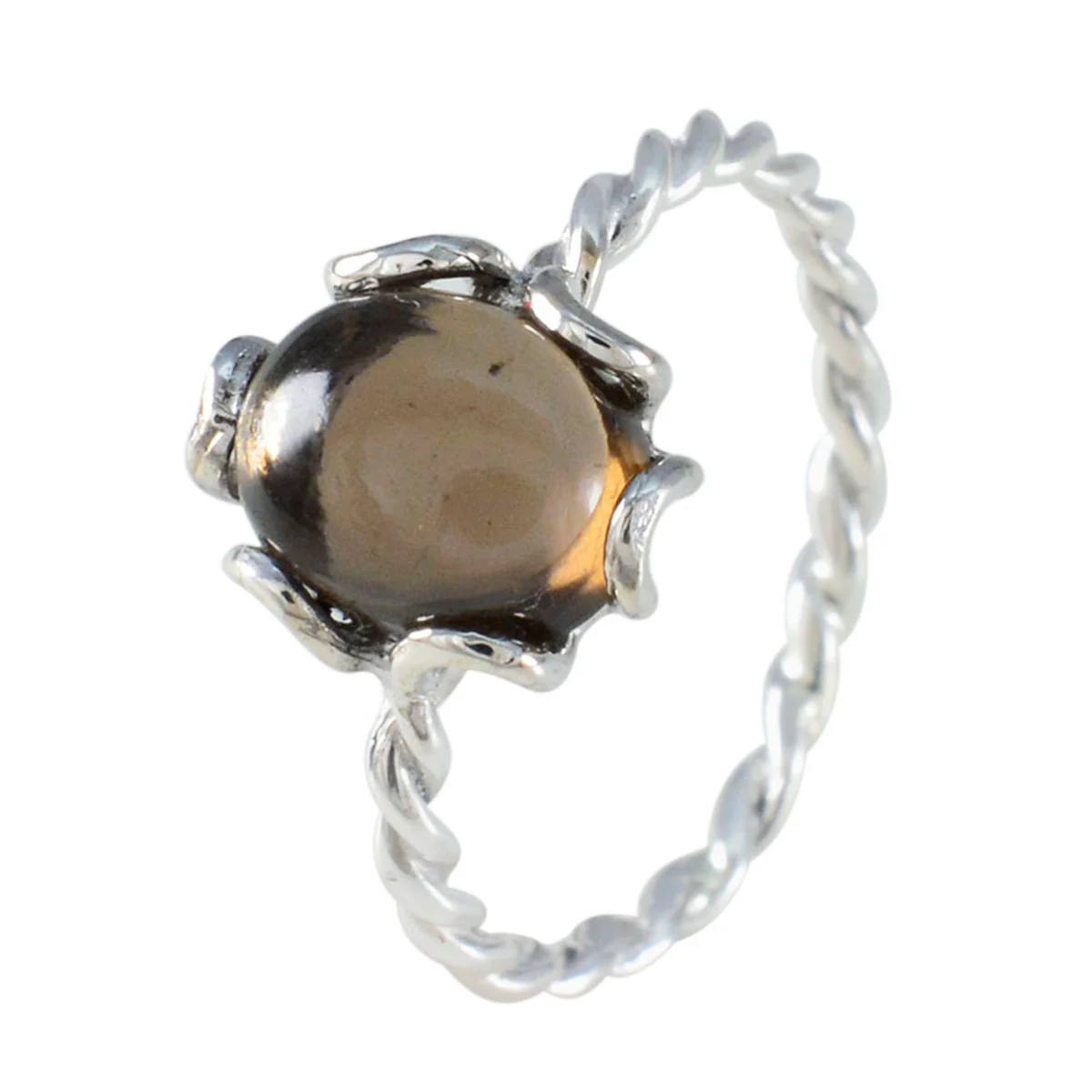 Smoky Quartz Solitaire Turkish Silver Brown Gems Delicate Twist Ring Jewelry - Image 2