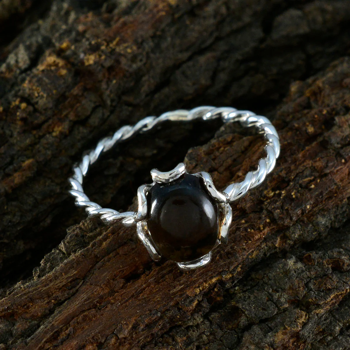 Smoky Quartz Solitaire Turkish Silver Brown Gems Delicate Twist Ring Jewelry - Image 3