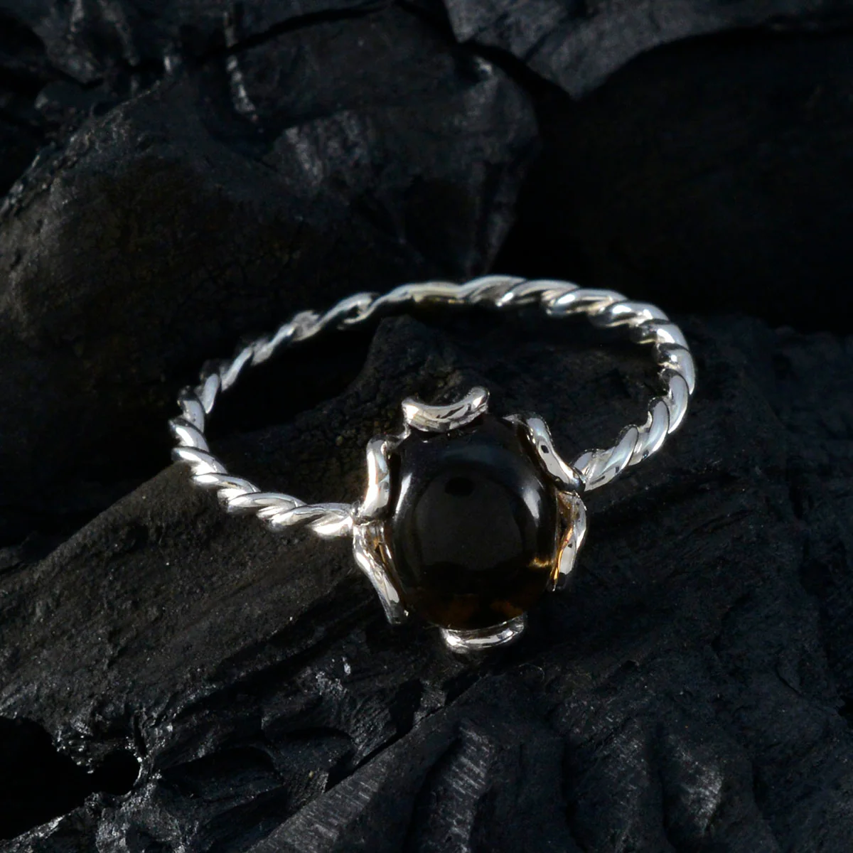 Smoky Quartz Solitaire Turkish Silver Brown Gems Delicate Twist Ring Jewelry - Image 4