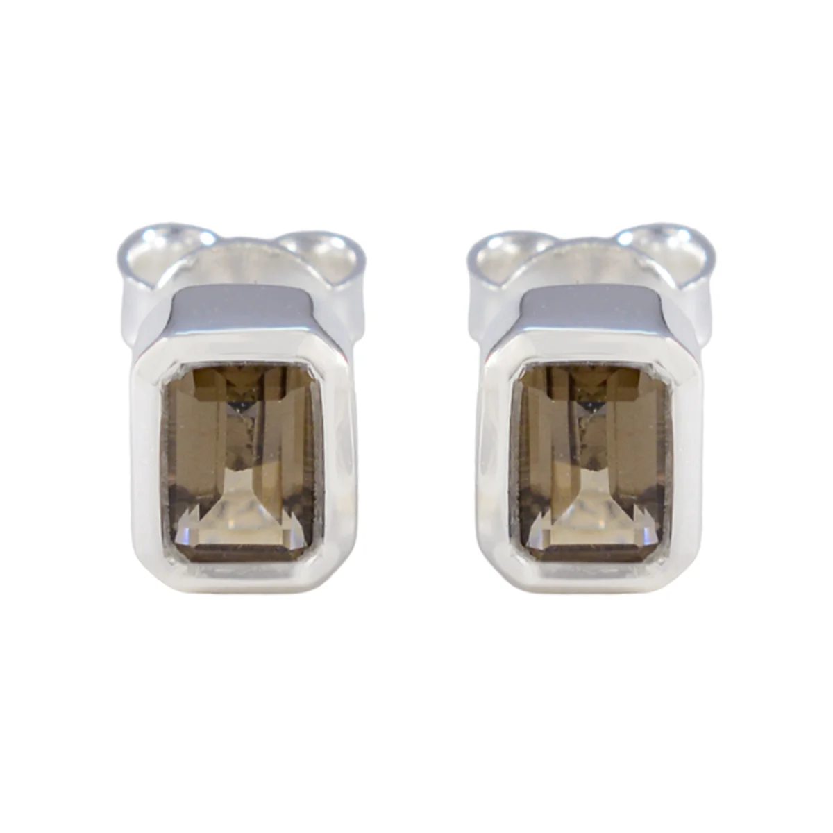 Smoky Quartz Spanish Nayara Solitaire Stud Brown Sterling Silver Earring