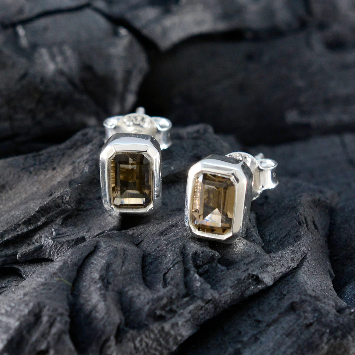 Smoky Quartz Spanish Nayara Solitaire Stud Brown Sterling Silver Earring - Image 5