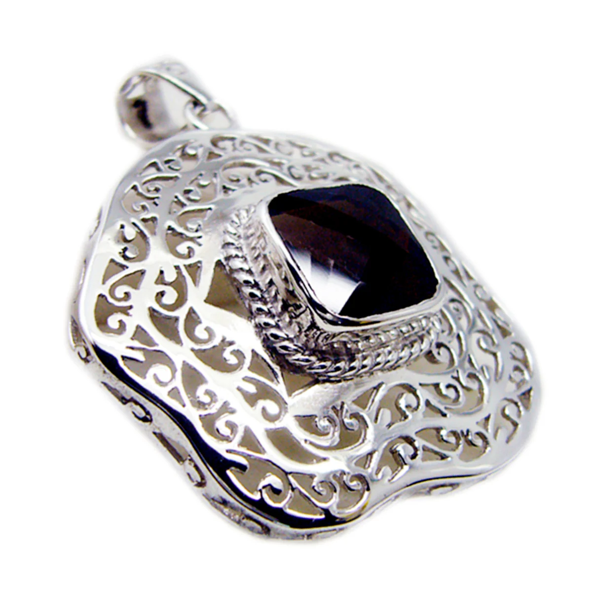 Smoky Quartz Statement Italian 925 Silver Solitaire Mathilde Geometric Brown Pendant Jewelry - Image 2