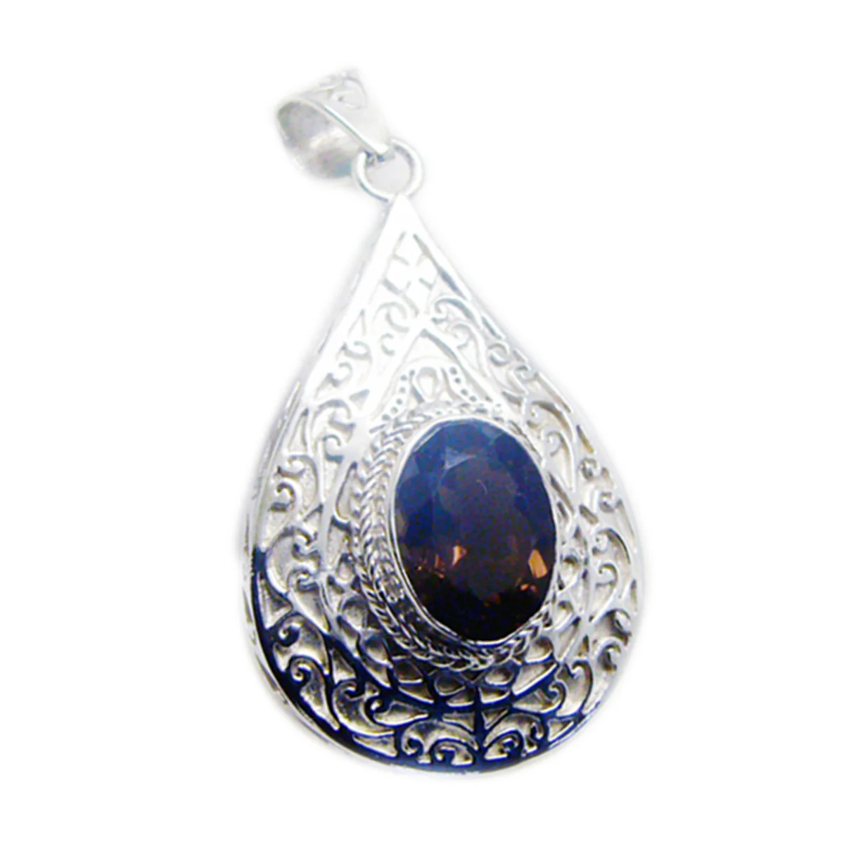 Smoky Quartz Statement Italian Silver Solitaire Mariana Retro Brown Pendant Jewelry - Image 2
