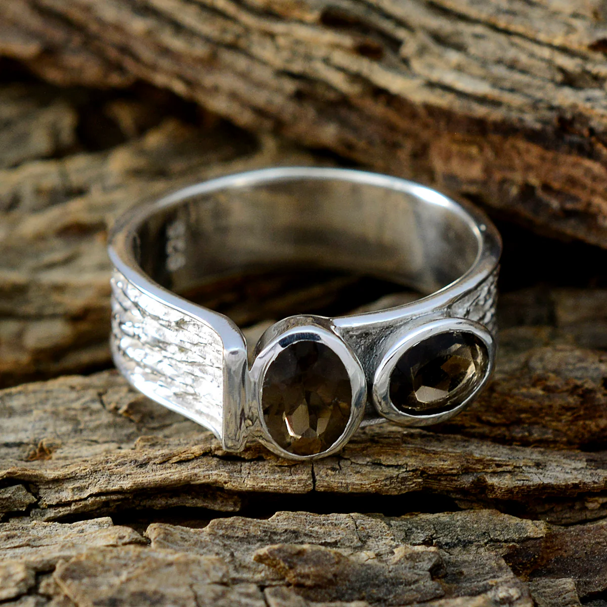 smoky quartz Toi et Moi African 92.5 Silver Brown Gemstones Tiny Feminine Ring Jewellery - Image 3