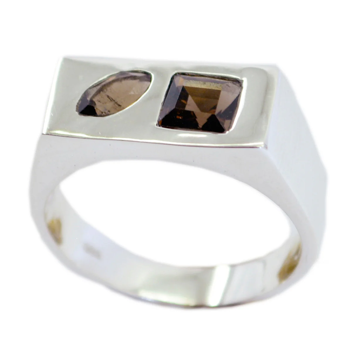 smoky quartz Toi et Moi French Silver Brown Gems Tiny Cultural Ring Jewellery - Image 3