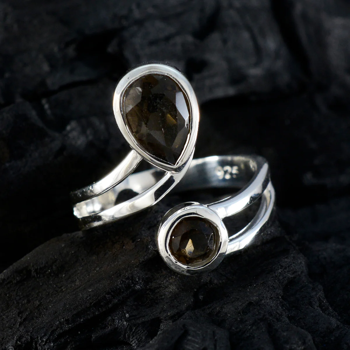 Smoky Quartz Toi et Moi German Sterling Silver Brown Gemstone Tiny Fairytale Ring Jewellery - Image 4