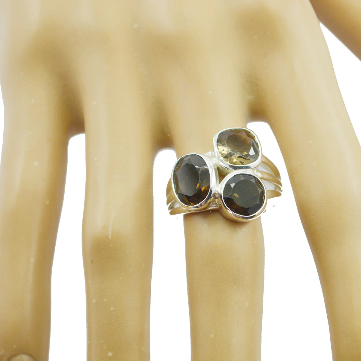 smoky quartz Trilogy Egyptian 925 Silver Brown Gemstone Mid-weight Luxurious Ring Jewelry - Image 2