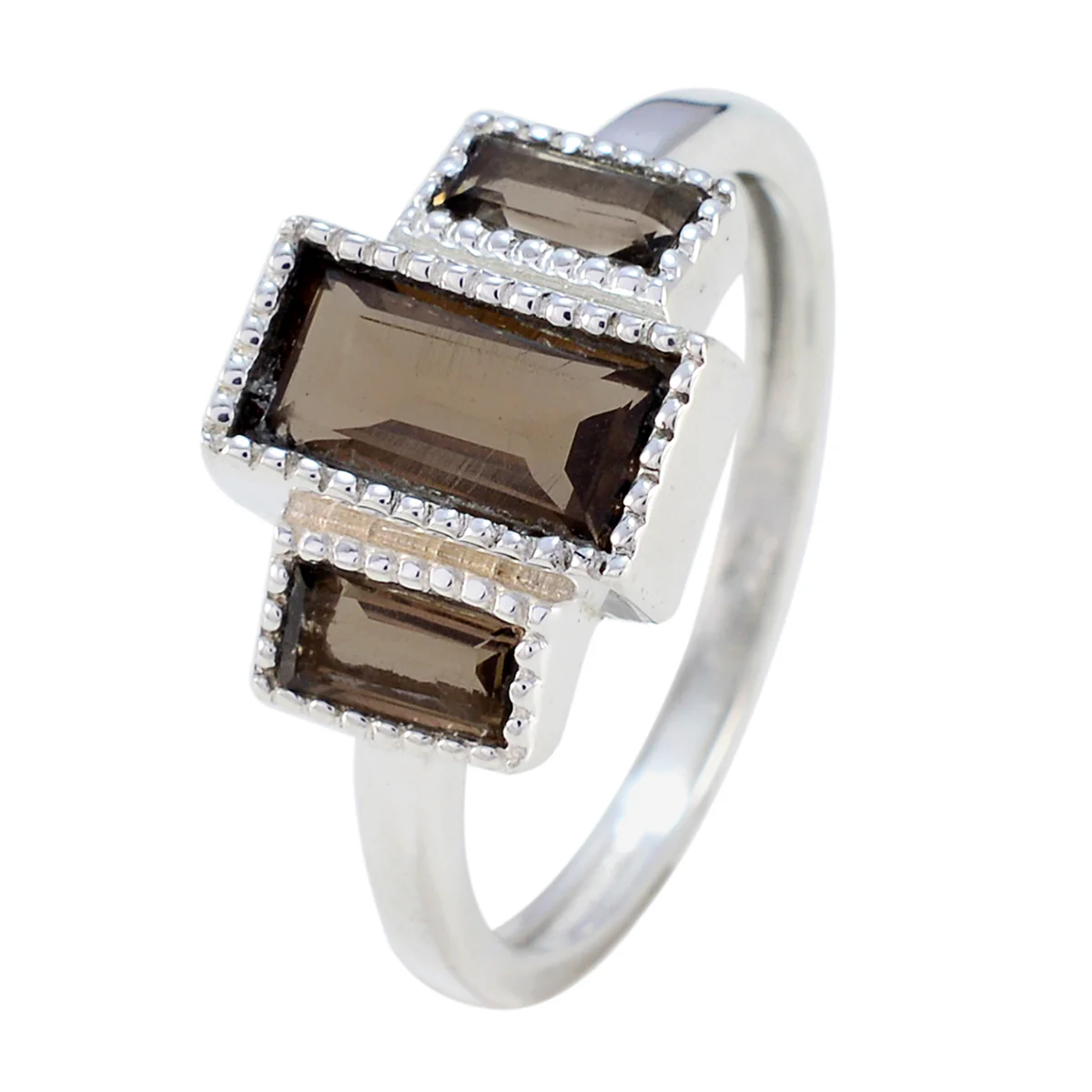 smoky quartz Trilogy Korean Sterling Silver Brown Gems Whisper-thin Artisan Ring Jewelry - Image 2