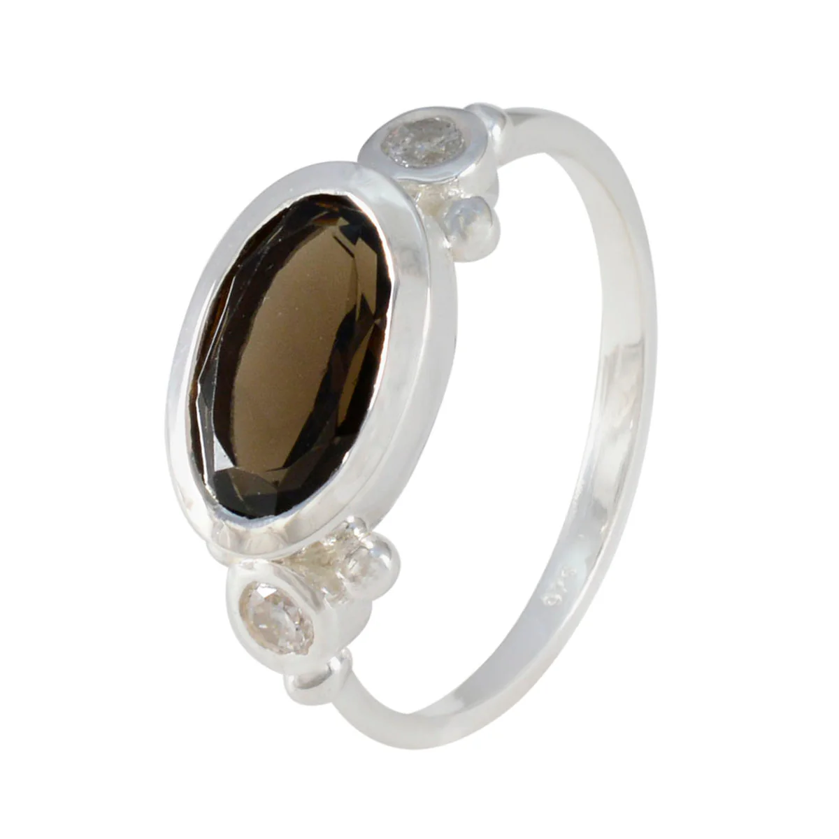 Smoky Quartz Trilogy Turkish 925 Sterling Silver Brown Gemstones Whisper-thin Romantic Ring Jewellery - Image 2