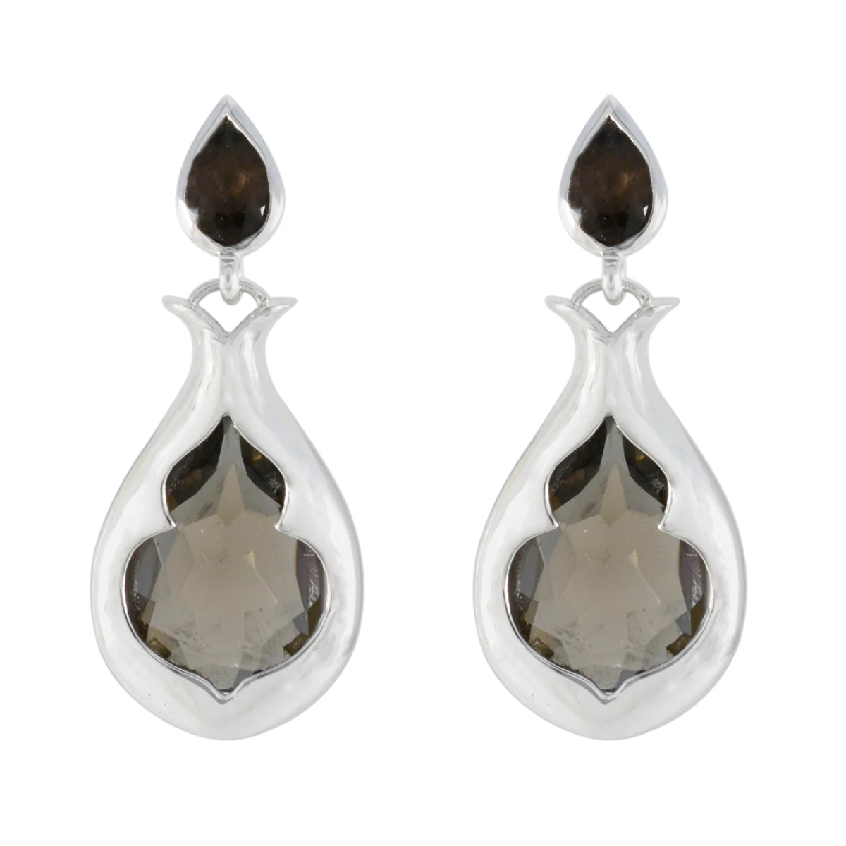 Smoky Quartz Turkish Isabelle Toi et Moi Stud Brown 925 Sterling Silver Earring