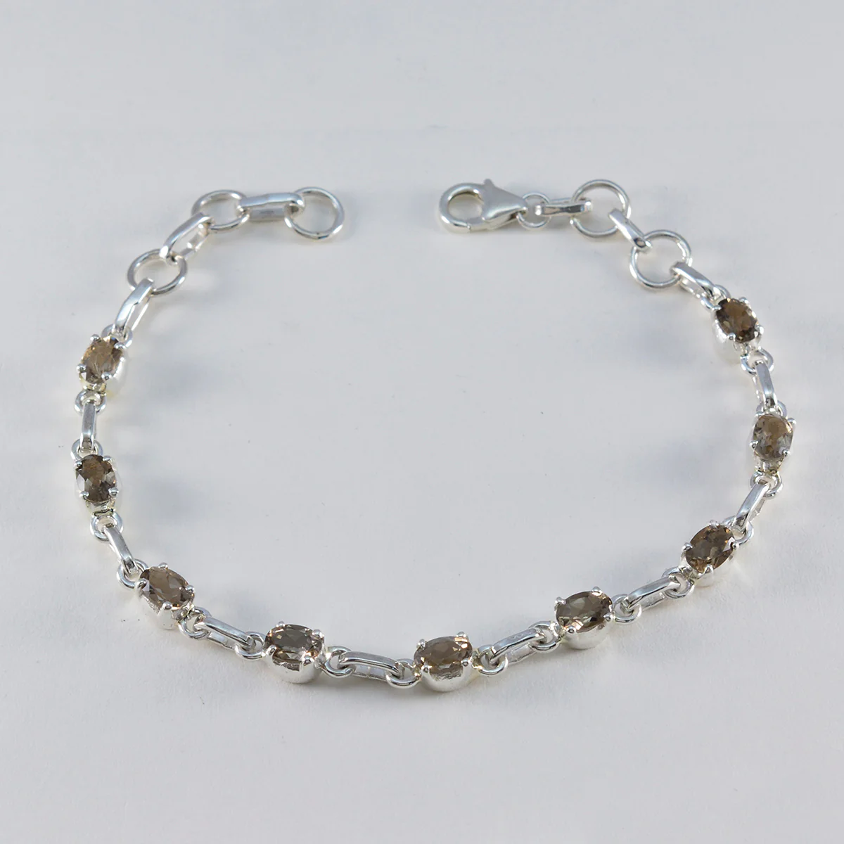 Smoky Quartz Wimbledon Starts Whisper-thin Brown Sterling Silver Links Bracelet - Image 3