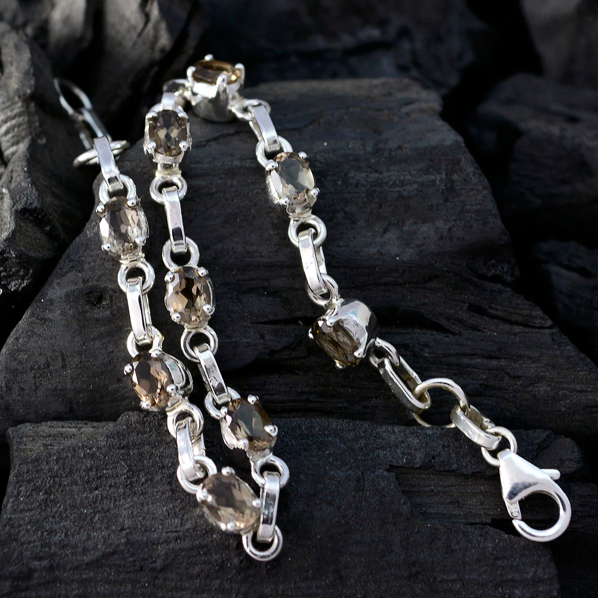 Smoky Quartz Wimbledon Starts Whisper-thin Brown Sterling Silver Links Bracelet - Image 5