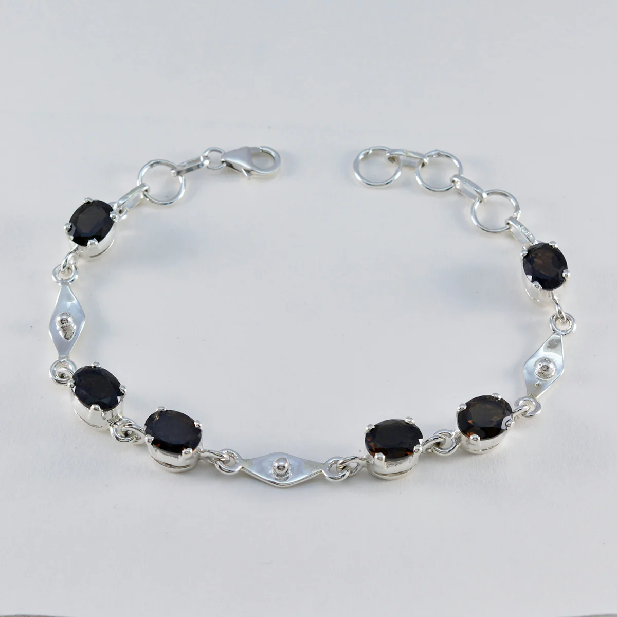 Smoky Quartz Wine Day Slim Brown 925 Silver Links Bracelet - Image 2