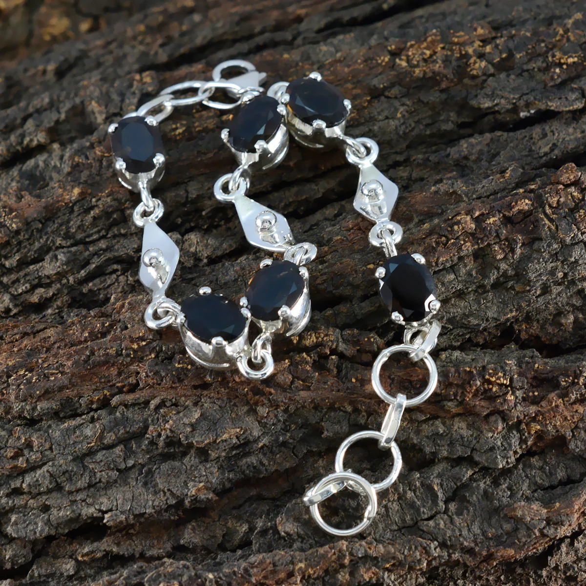 Smoky Quartz Wine Day Slim Brown 925 Silver Links Bracelet - Image 4