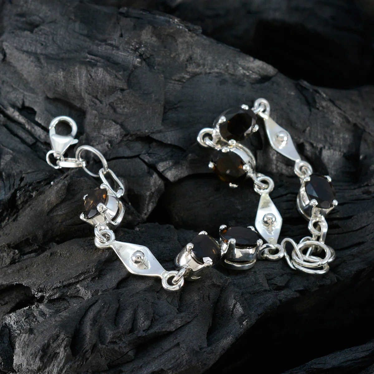 Smoky Quartz Wine Day Slim Brown 925 Silver Links Bracelet - Image 5