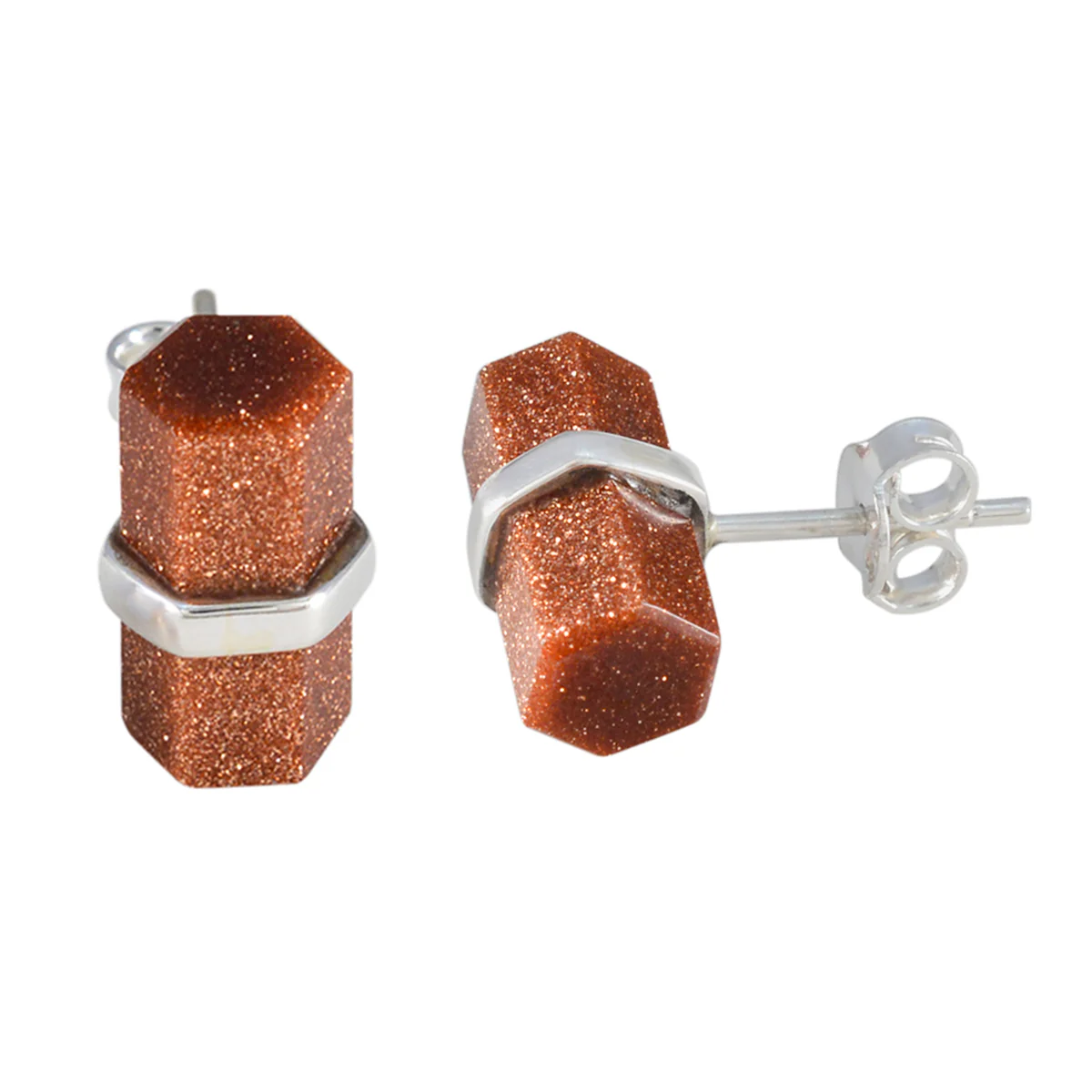 Sun Stone African Soo-jin Solitaire Stud Brown Sterling Silver Earring - Image 3