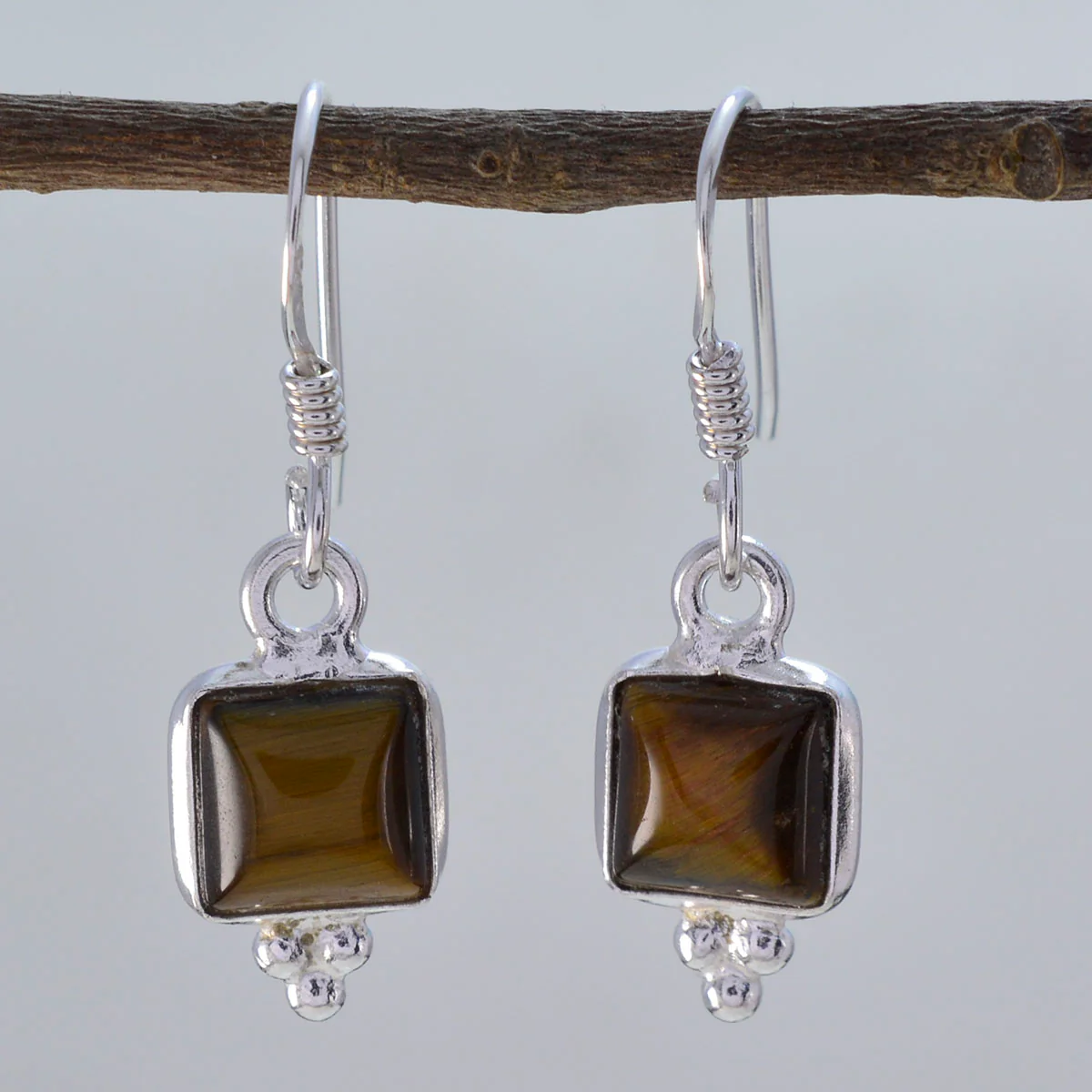 Tiger Eye German Mariana multiple Dangle Brown 925 Silver Earring - Image 2