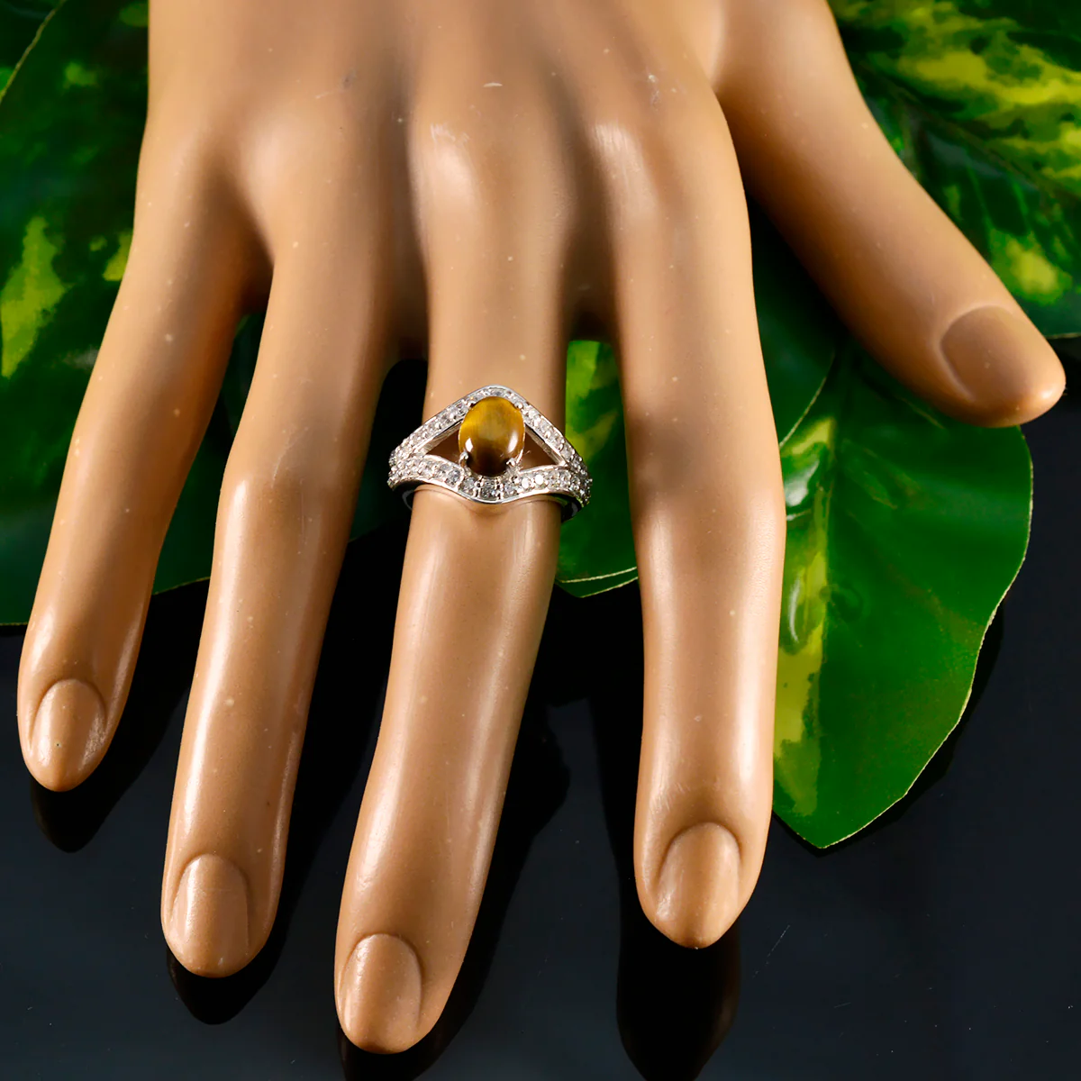 Tiger Eye Halo Egyptian 925 Silver Brown Gems Tiny Cultural Ring Jewelry - Image 5