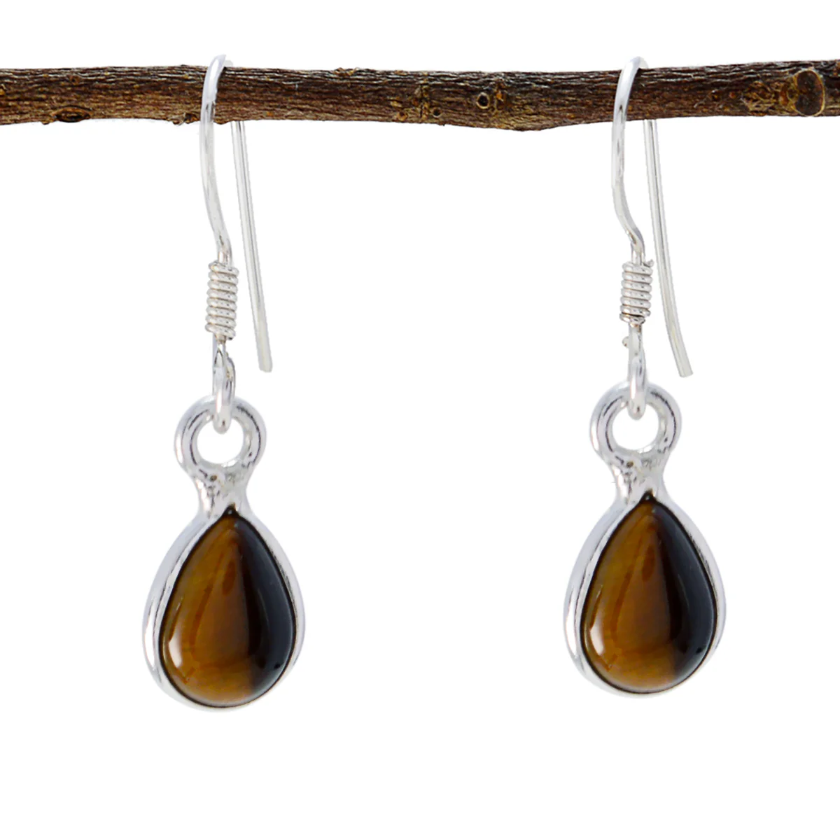 Tiger Eye Korean Pilar multiple Dangle Brown 925 Silver Earring