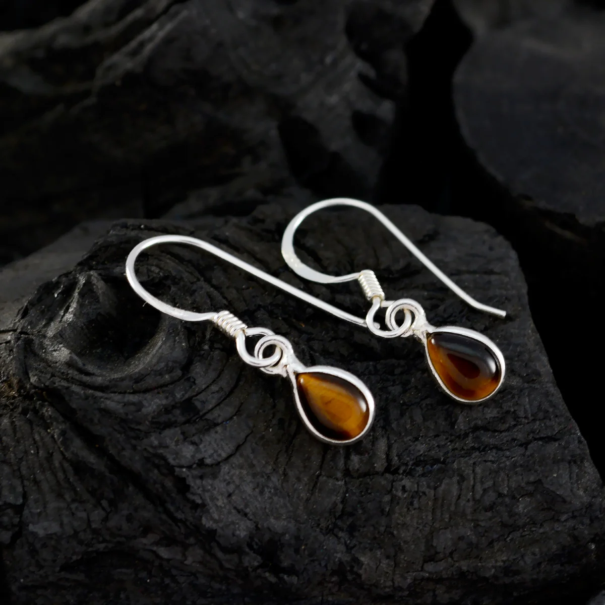 Tiger Eye Korean Pilar multiple Dangle Brown 925 Silver Earring - Image 2