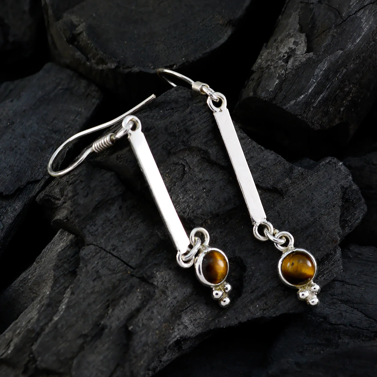 Tiger Eye Mexican Ellie multiple Dangle Brown Sterling Silver Earring - Image 2