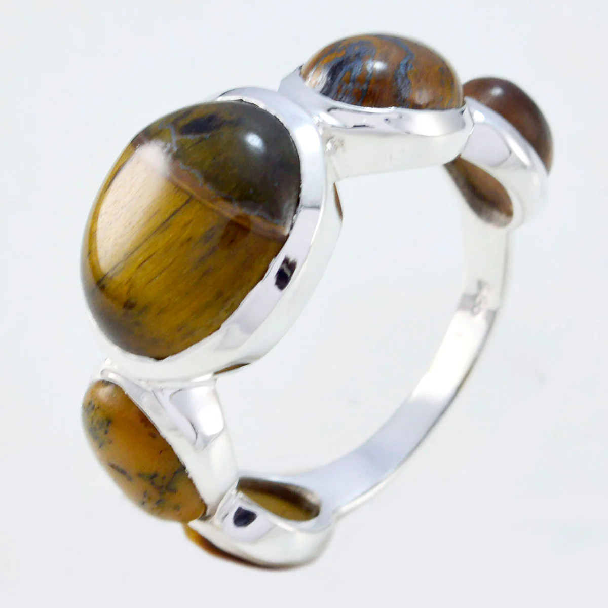 Tiger Eye Penta Russian Sterling Silver Brown Gems Slim Contemporary Ring Jewellery - Image 2
