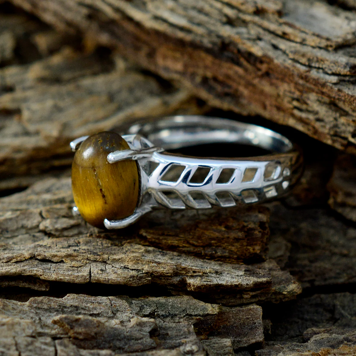 Tiger Eye Solitaire Australian 925 Sterling Silver Brown Gemstones Whisper-thin Filigree Ring Jewelry - Image 3