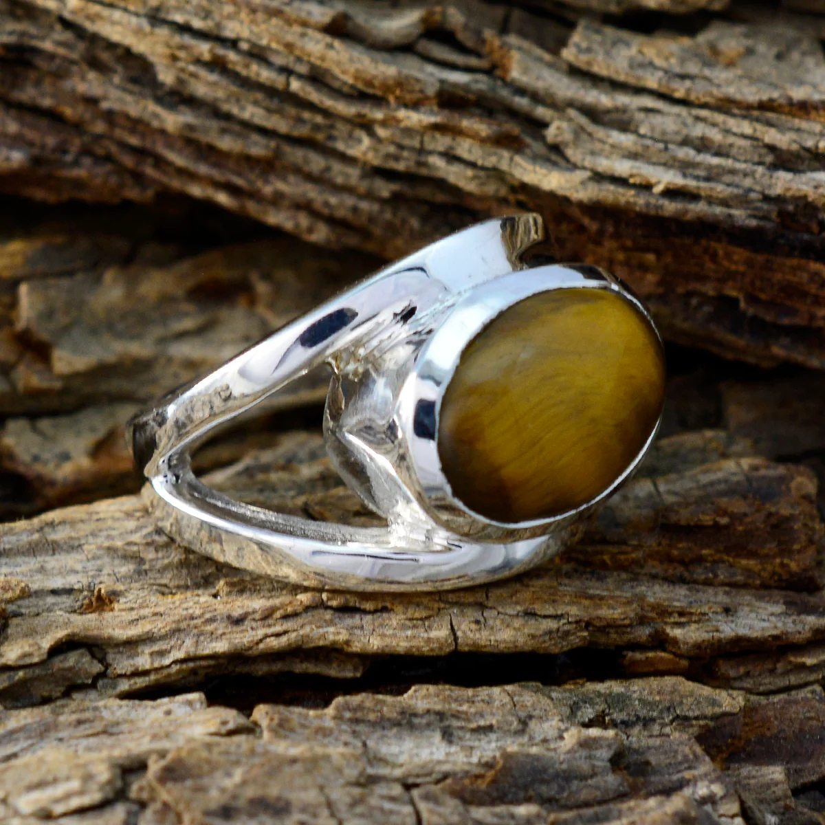 Tiger Eye Solitaire French 925 Sterling Silver Brown Gems Edgy Artisan Ring Jewelry - Image 3