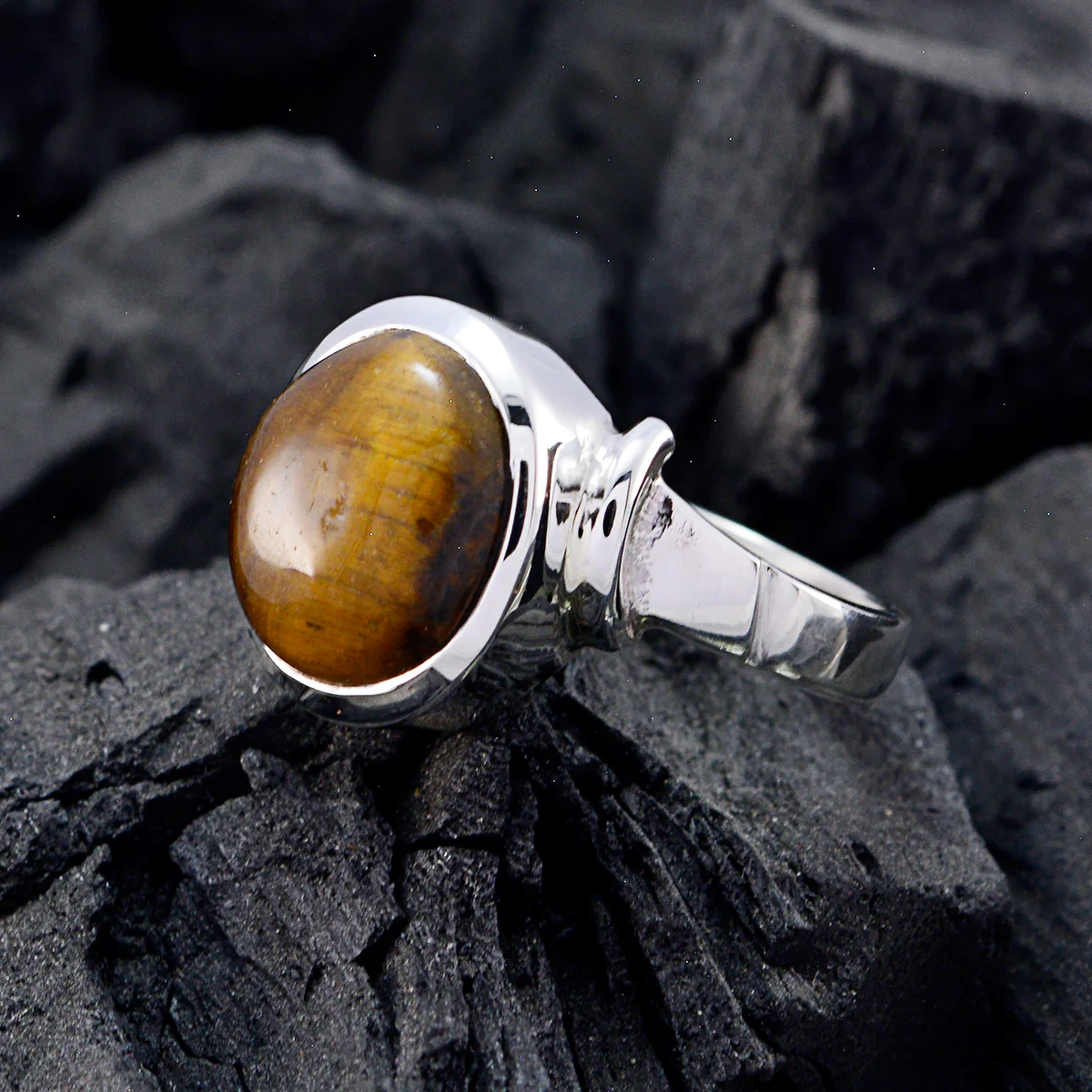 Tiger Eye Solitaire German Silver Brown Gemstone Eye-catching valentine Ring Jewellery - Image 3