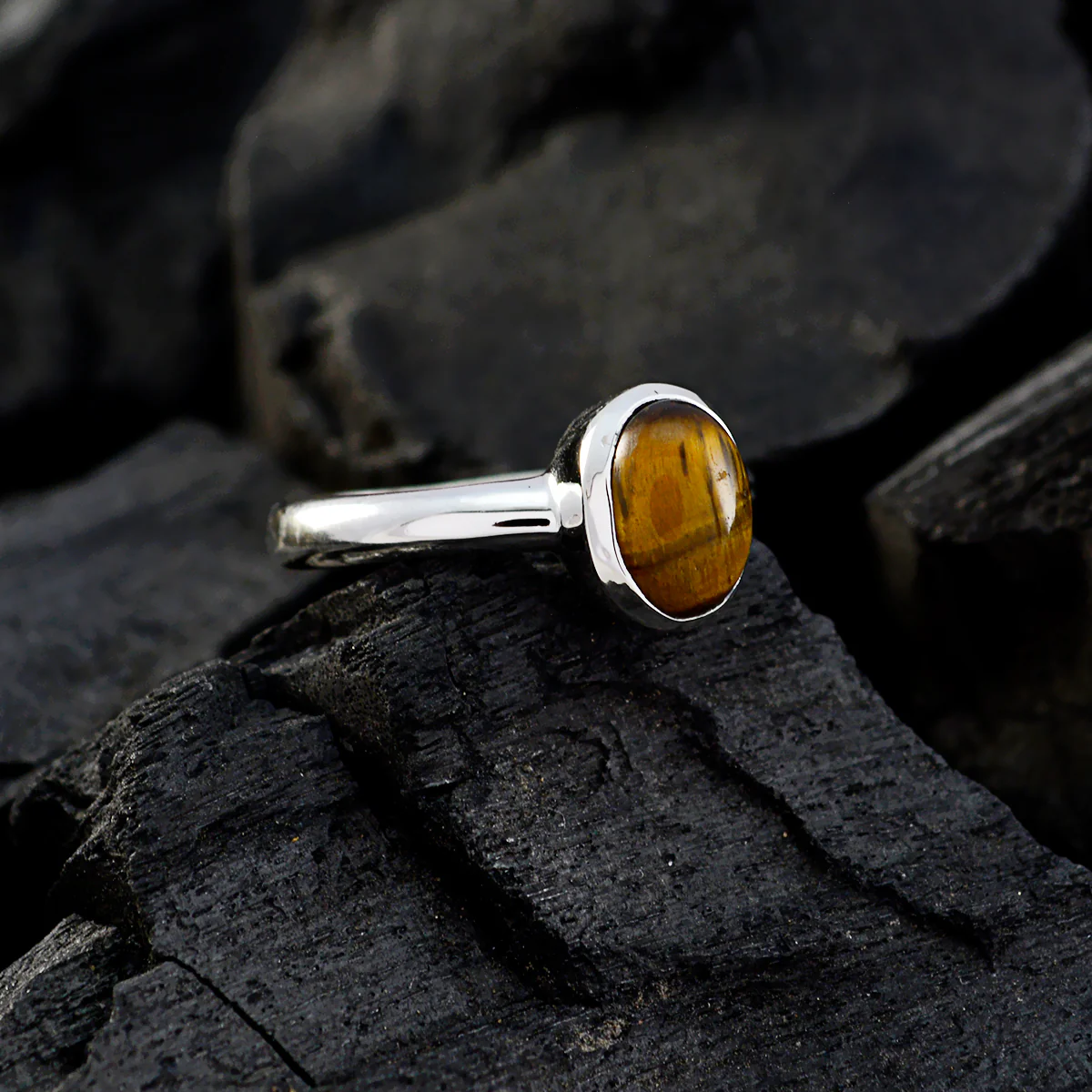 Tiger Eye Solitaire Korean 925 Sterling Silver Brown Gems Delicate Graceful Ring Jewellery - Image 4