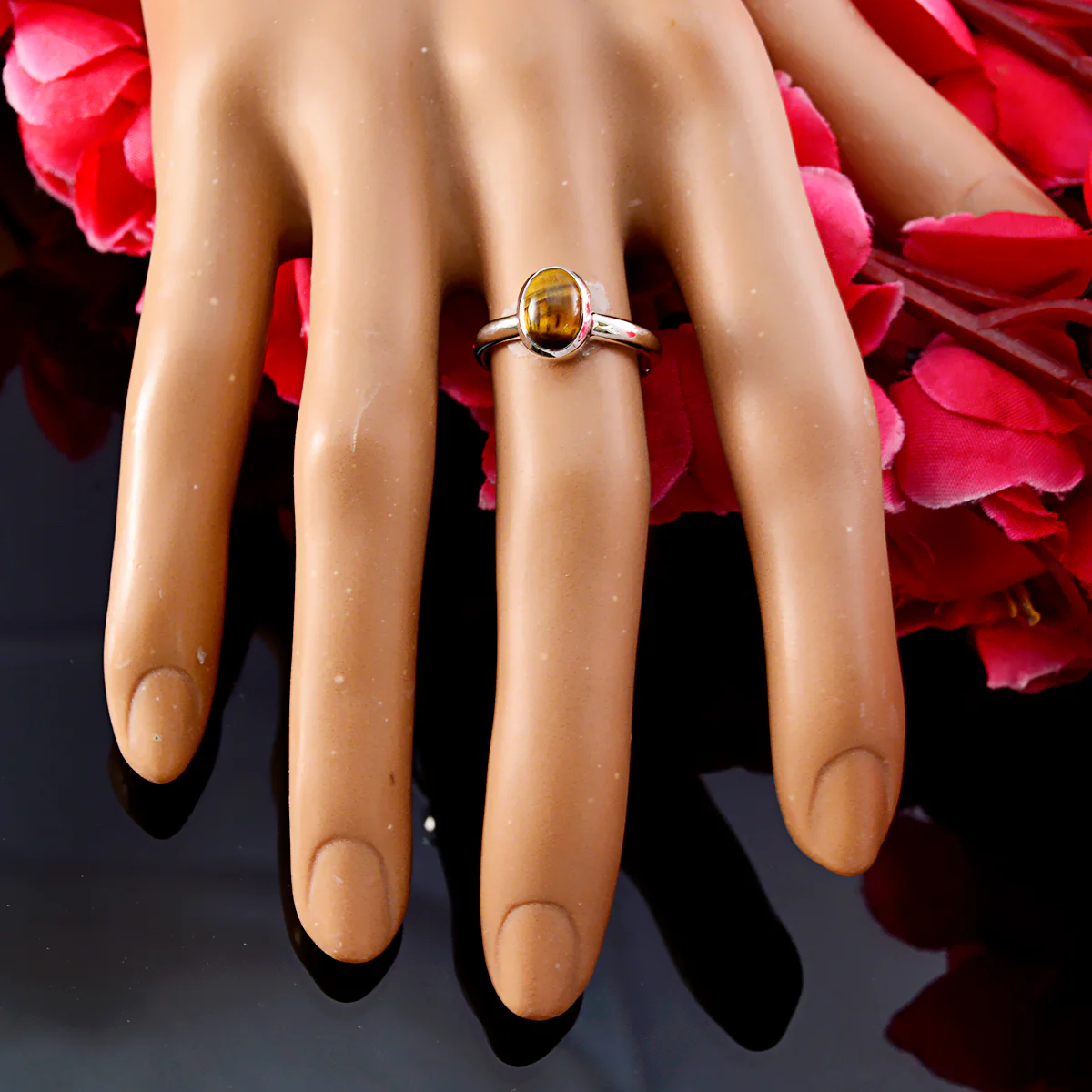 Tiger Eye Solitaire Korean 925 Sterling Silver Brown Gems Delicate Graceful Ring Jewellery - Image 5