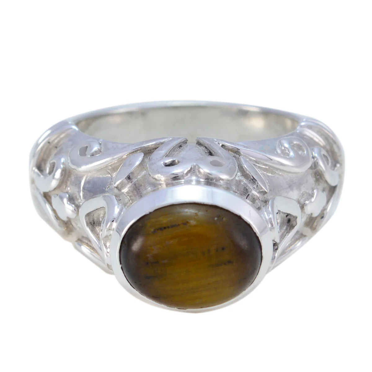 Tiger Eye Solitaire Moroccan 925 Silver Brown Gems Statement antique Ring Jewelry - Image 2